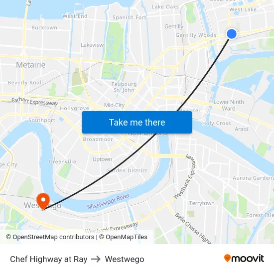 Chef Highway at Ray to Westwego map