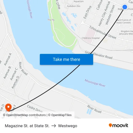 Magazine St. at State St. to Westwego map