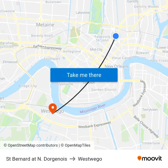 St Bernard at N. Dorgenois to Westwego map