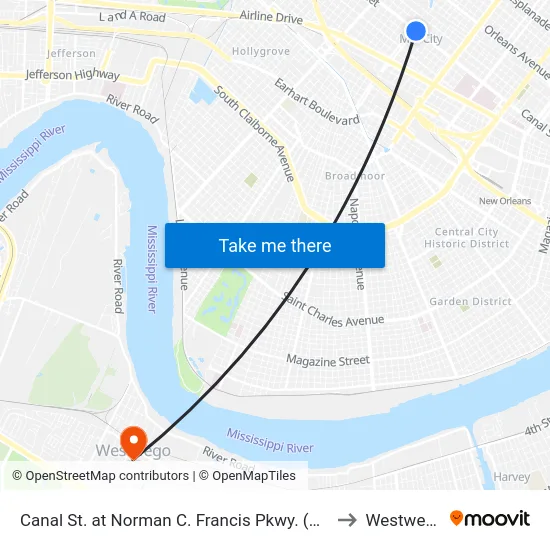 Canal St. at Norman C. Francis Pkwy. (Out) to Westwego map