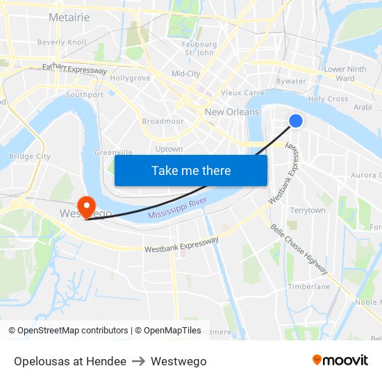 Opelousas at Hendee to Westwego map