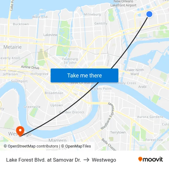 Lake Forest Blvd. at Samovar Dr. to Westwego map