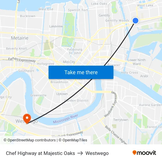 Chef Highway at Majestic Oaks to Westwego map