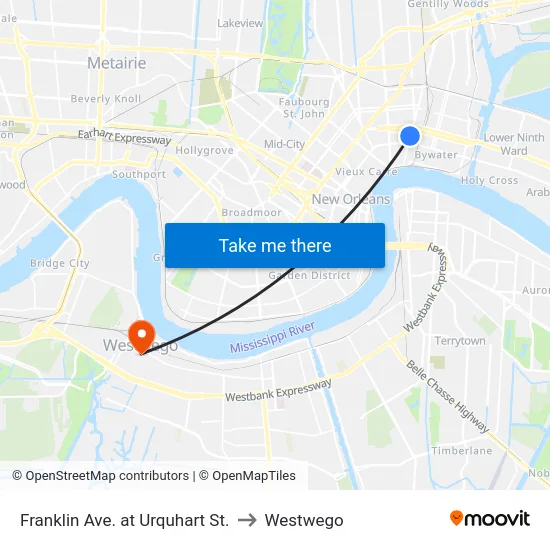 Franklin Ave. at Urquhart St. to Westwego map