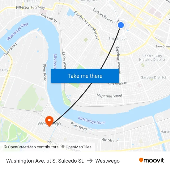 Washington Ave. at S. Salcedo St. to Westwego map