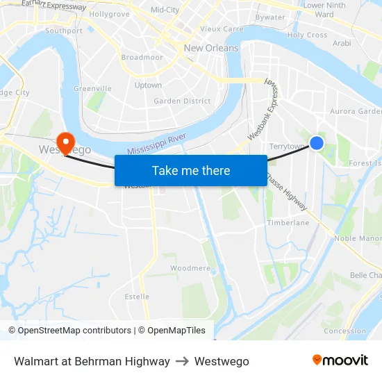 Walmart at Behrman Highway to Westwego map