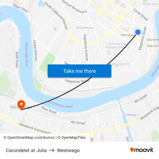 Carondelet at Julia to Westwego map