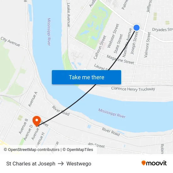 St Charles at Joseph to Westwego map