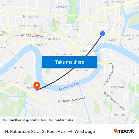 N. Robertson St. at St Roch Ave. to Westwego map