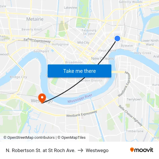 N. Robertson St. at St Roch Ave. to Westwego map