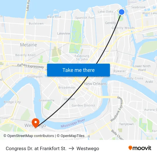 Congress Dr. at Frankfort St. to Westwego map