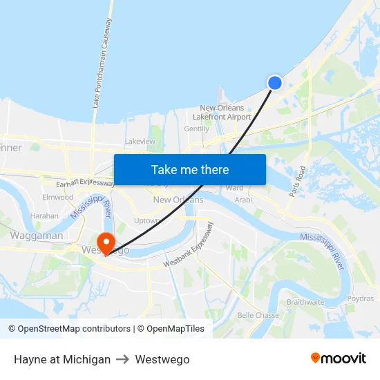 Hayne at Michigan to Westwego map