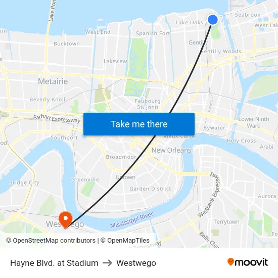 Hayne Blvd. at Stadium to Westwego map