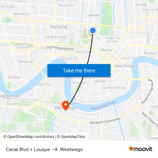 Canal Blvd + Louque to Westwego map