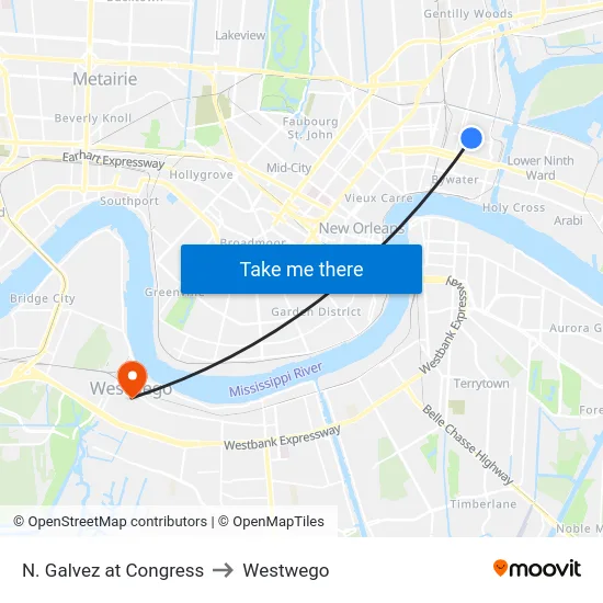 N. Galvez at Congress to Westwego map