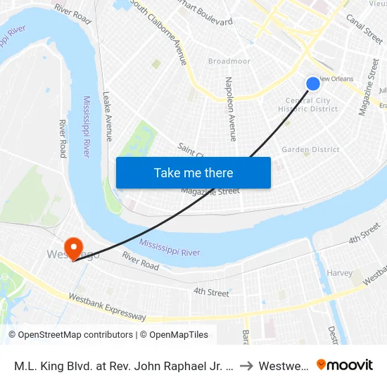 M.L. King Blvd. at Rev. John Raphael Jr. Way to Westwego map