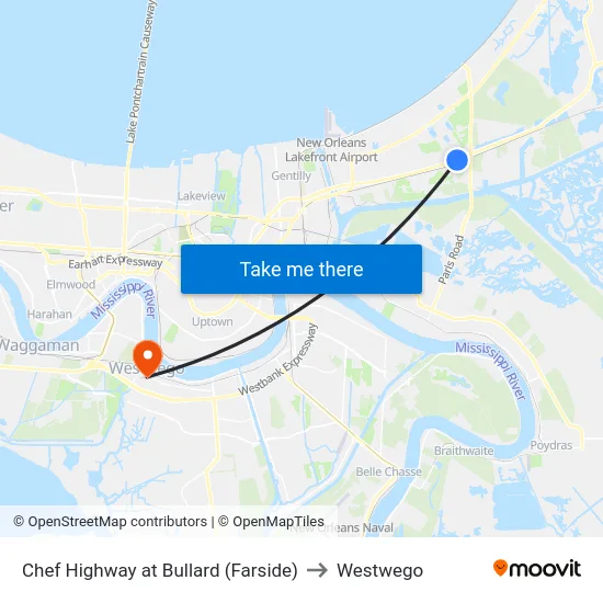 Chef Highway at Bullard (Farside) to Westwego map
