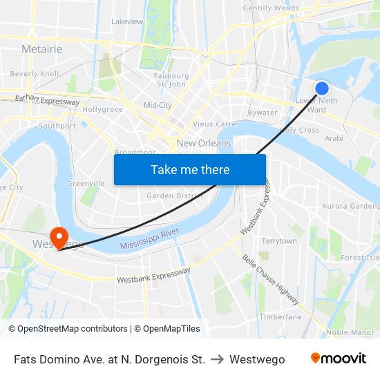 Fats Domino Ave. at N. Dorgenois St. to Westwego map