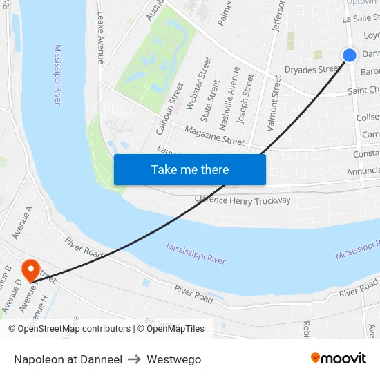 Napoleon at Danneel to Westwego map