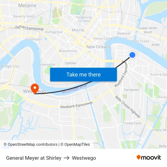 General Meyer at Shirley to Westwego map