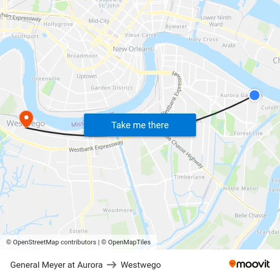 General Meyer at Aurora to Westwego map