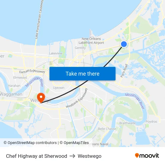 Chef Highway at Sherwood to Westwego map
