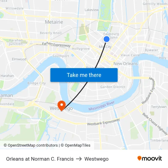 Orleans at Norman C. Francis to Westwego map
