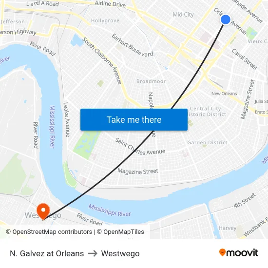 N. Galvez at Orleans to Westwego map