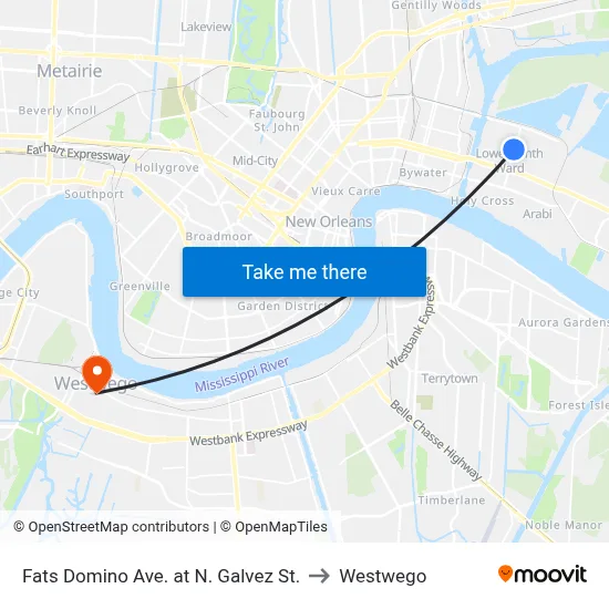 Fats Domino Ave. at N. Galvez St. to Westwego map