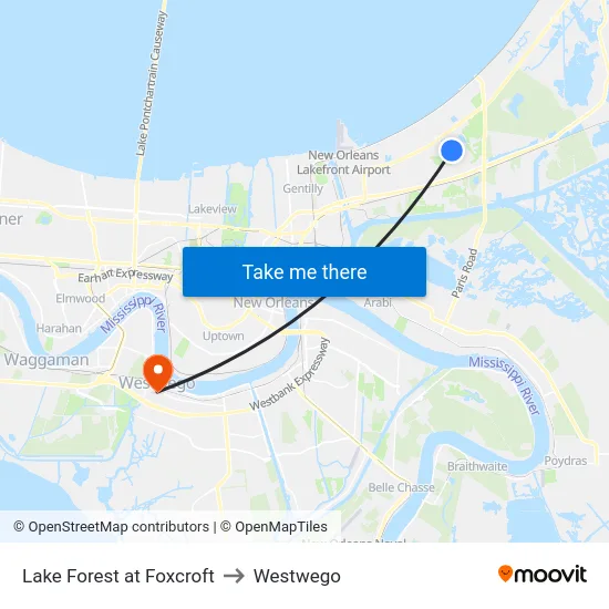 Lake Forest at Foxcroft to Westwego map