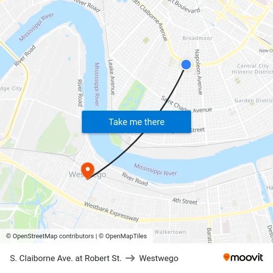 S. Claiborne Ave. at Robert St. to Westwego map
