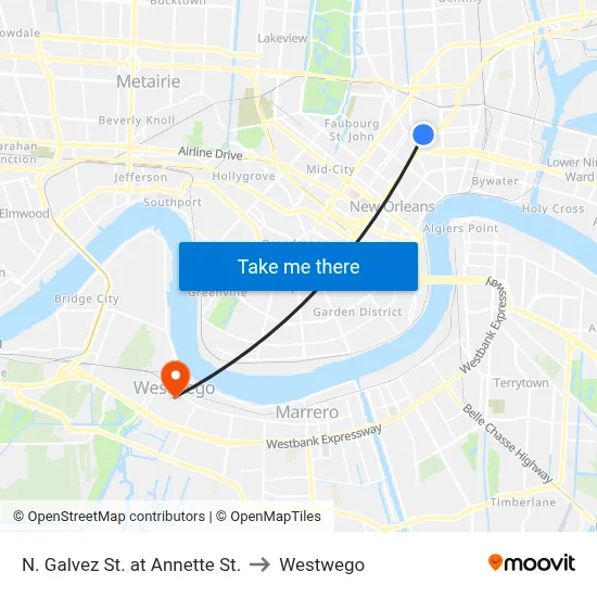 N. Galvez St. at Annette St. to Westwego map