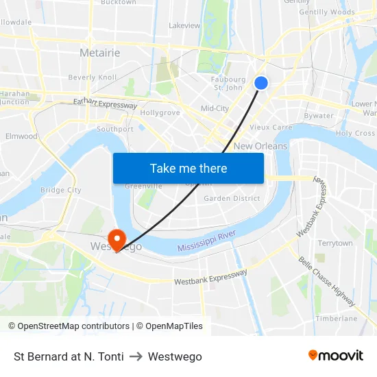 St Bernard at N. Tonti to Westwego map