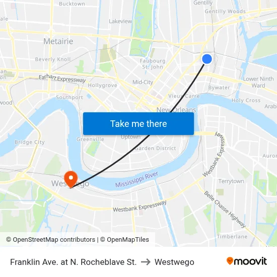 Franklin Ave. at N. Rocheblave St. to Westwego map