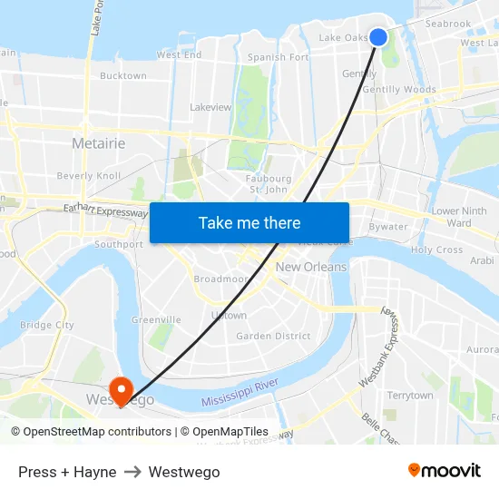 Press + Hayne to Westwego map