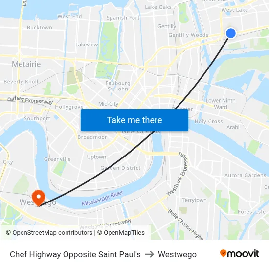 Chef Highway Opposite Saint Paul's to Westwego map