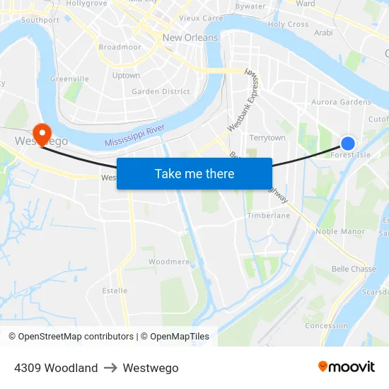 4309 Woodland to Westwego map