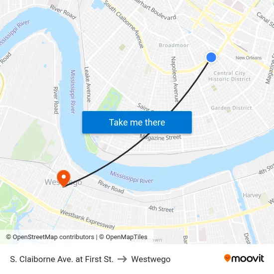 S. Claiborne Ave. at First St. to Westwego map