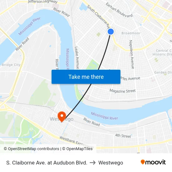 S. Claiborne Ave. at Audubon Blvd. to Westwego map