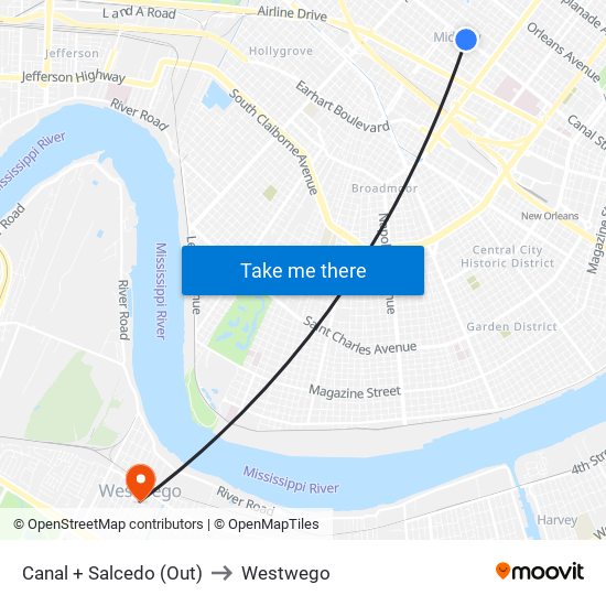 Canal + Salcedo (Out) to Westwego map