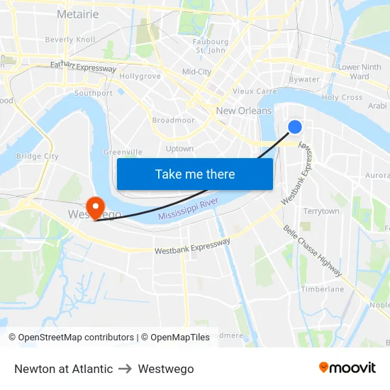 Newton at Atlantic to Westwego map
