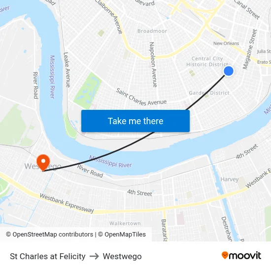 St Charles at Felicity to Westwego map