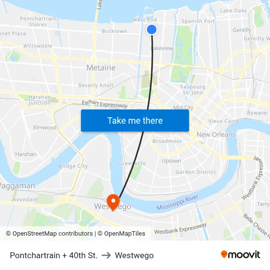 Pontchartrain + 40th St. to Westwego map