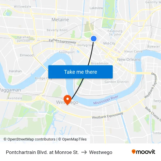 Pontchartrain Blvd. at Monroe St. to Westwego map