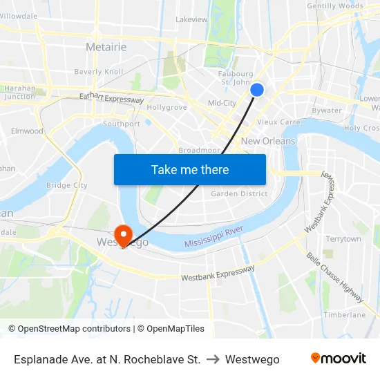 Esplanade Ave. at N. Rocheblave St. to Westwego map