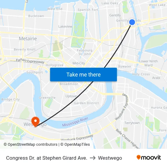 Congress Dr. at Stephen Girard Ave. to Westwego map