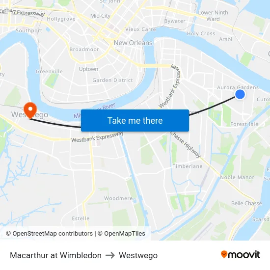 Macarthur at Wimbledon to Westwego map