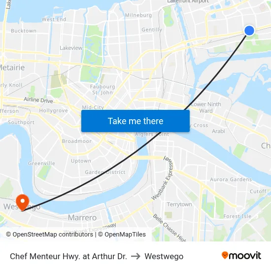 Chef Menteur Hwy. at Arthur Dr. to Westwego map
