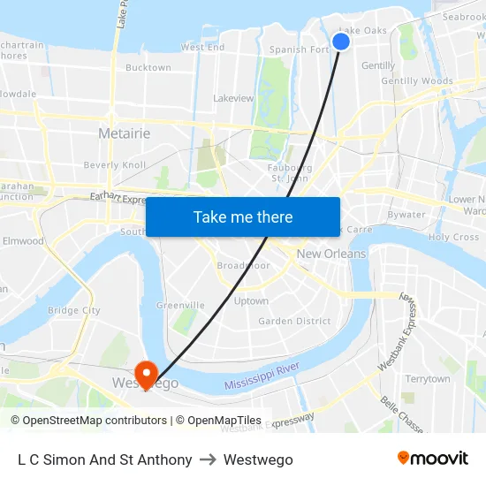 L C Simon And St Anthony to Westwego map