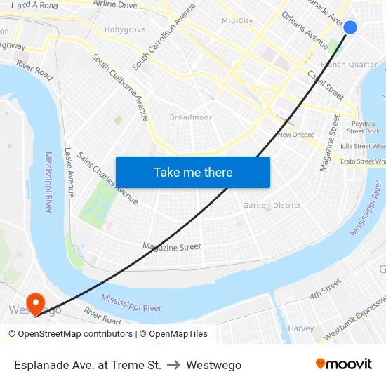 Esplanade Ave. at Treme St. to Westwego map